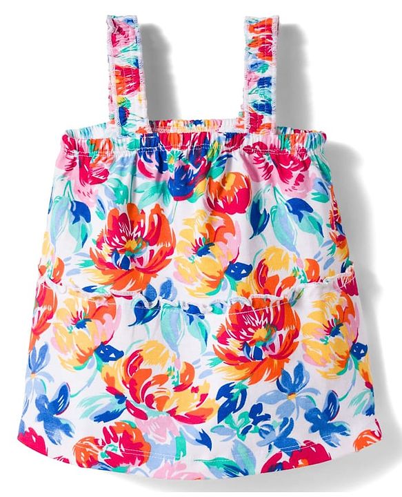Babyhug Cotton Knit Sleeveless Top With Floral Print - Multicolor
