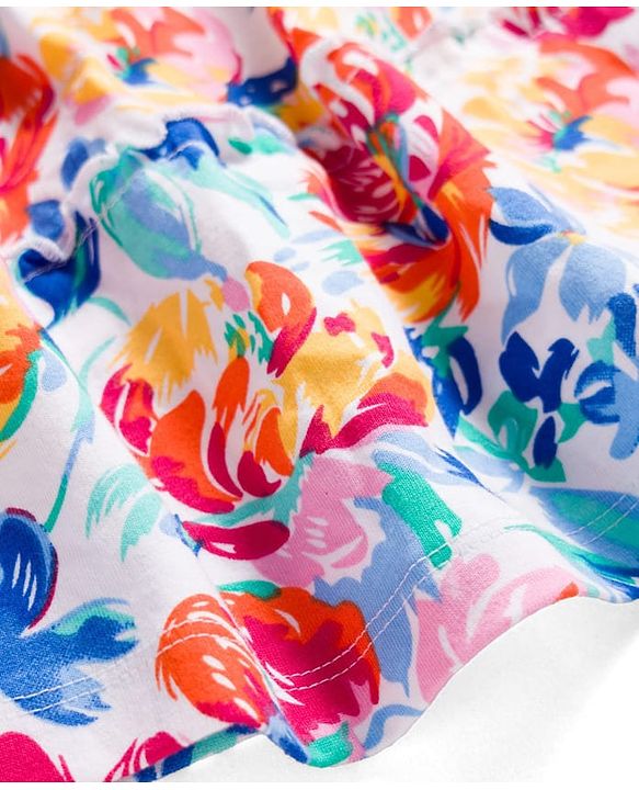 Babyhug Cotton Knit Sleeveless Top With Floral Print - Multicolor