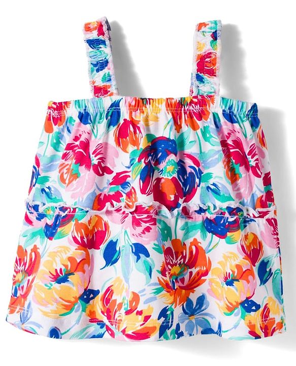 Babyhug Cotton Knit Sleeveless Top With Floral Print - Multicolor
