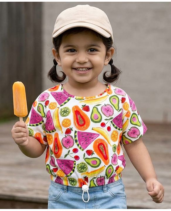 Babyhug 100% Cotton Knit Half Sleeves Tropical Theme Printed Top - Multicolour