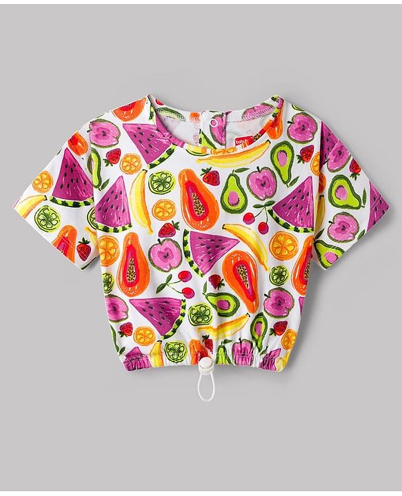 Babyhug 100% Cotton Knit Half Sleeves Tropical Theme Printed Top - Multicolour