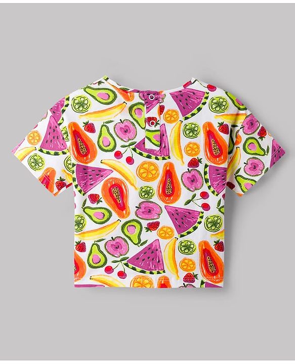 Babyhug 100% Cotton Knit Half Sleeves Tropical Theme Printed Top - Multicolour