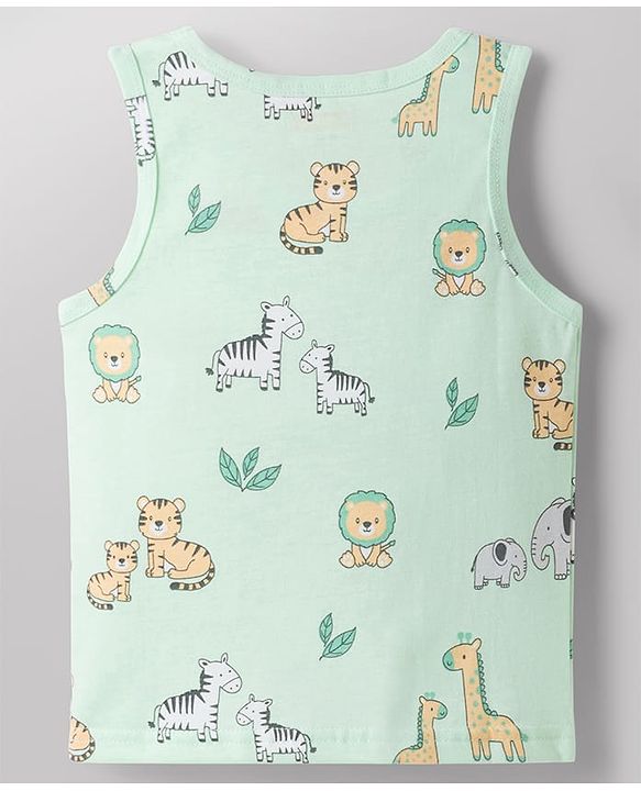 Babyhug 100% Cotton Knit Sleeveless Sando Vests with Tiger Print Pack of 3 - Multicolor