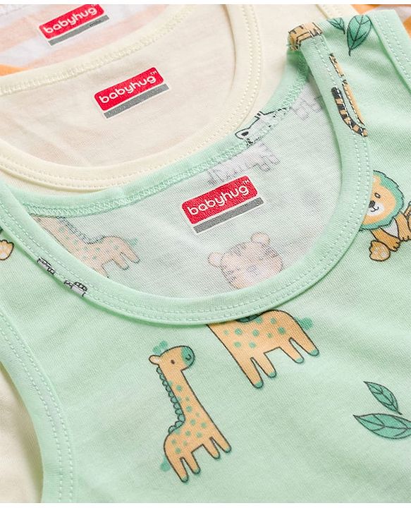 Babyhug 100% Cotton Knit Sleeveless Sando Vests with Tiger Print Pack of 3 - Multicolor