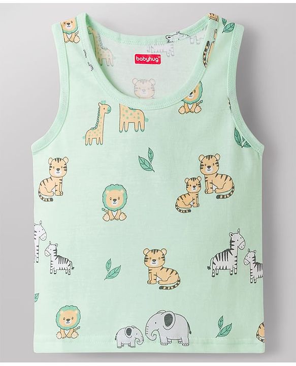 Babyhug 100% Cotton Knit Sleeveless Sando Vests with Tiger Print Pack of 3 - Multicolor