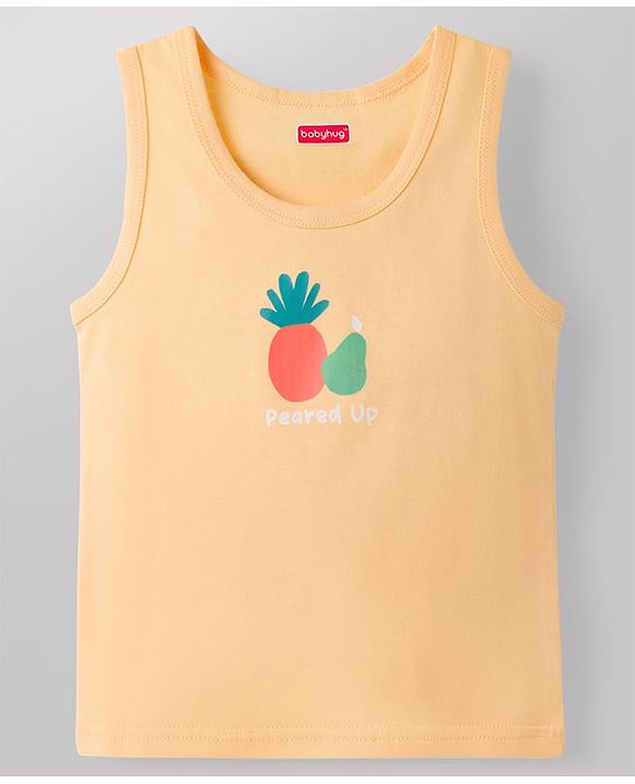 Babyhug 100% Cotton Knit Sleeveless Sando Vests with Fruit Print Pack of 3 - Multicolor