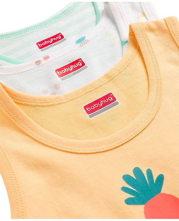 Babyhug 100% Cotton Knit Sleeveless Sando Vests with Fruit Print Pack of 3 - Multicolor