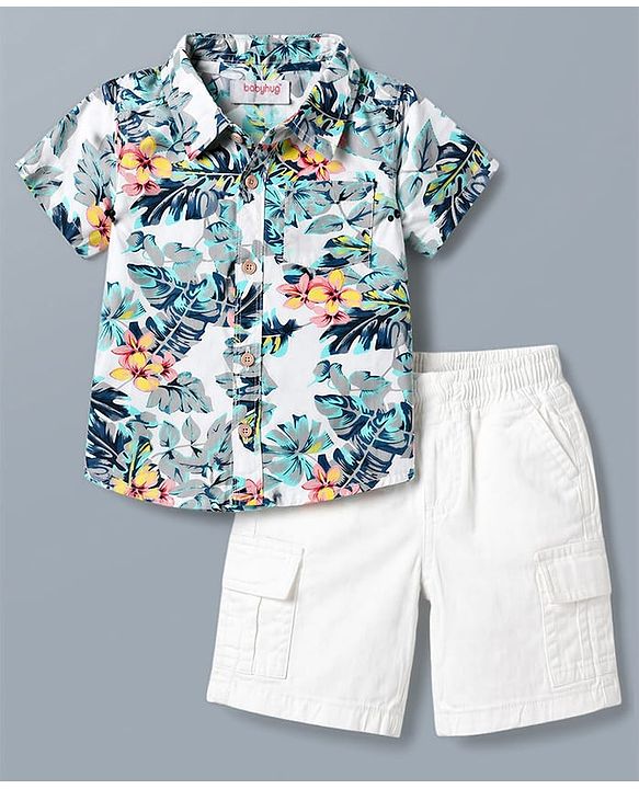 Babyhug Cotton Woven Half Sleeves Floral Printed Shirt & Cargo Shorts Set - Multicolor