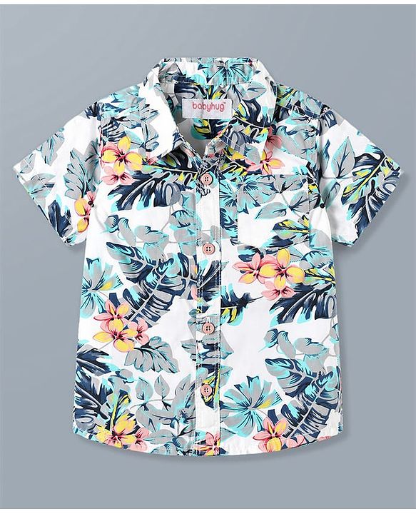 Babyhug Cotton Woven Half Sleeves Floral Printed Shirt & Cargo Shorts Set - Multicolor