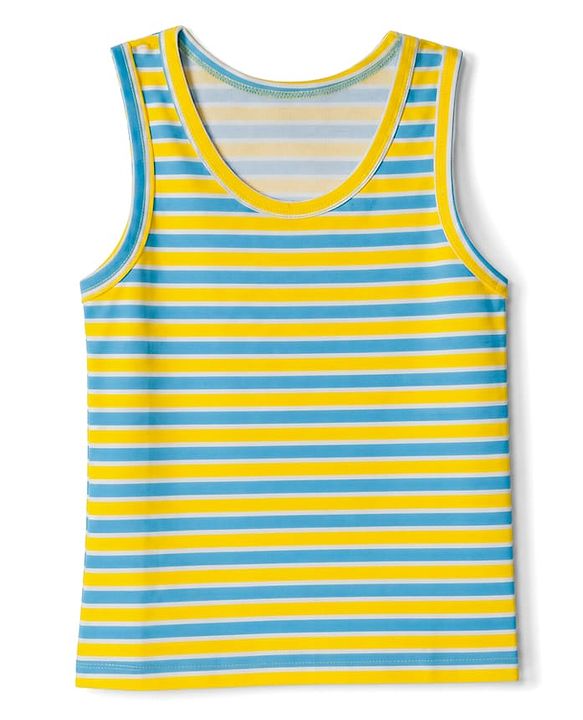 Babyhug 100% Cotton Single Jersey Knit Sleeveless Striped Sando With Panda & Star Print Pack of 3 - Blue, Yellow, Green