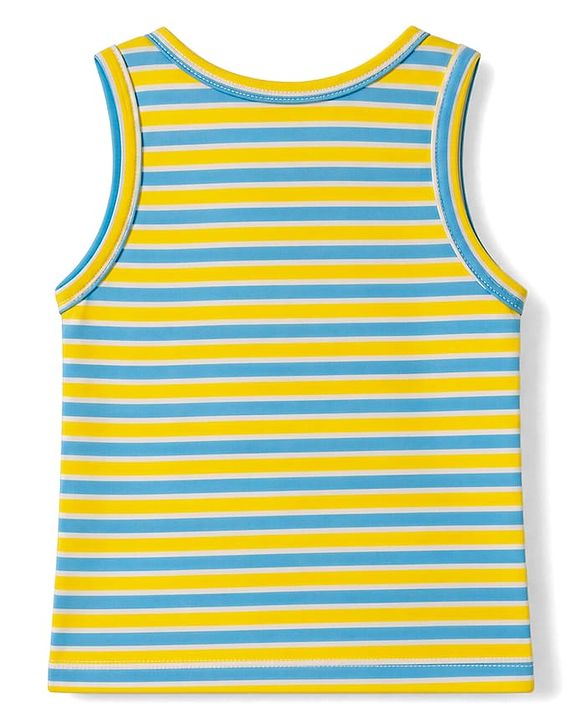 Babyhug 100% Cotton Single Jersey Knit Sleeveless Striped Sando With Panda & Star Print Pack of 3 - Blue, Yellow, Green