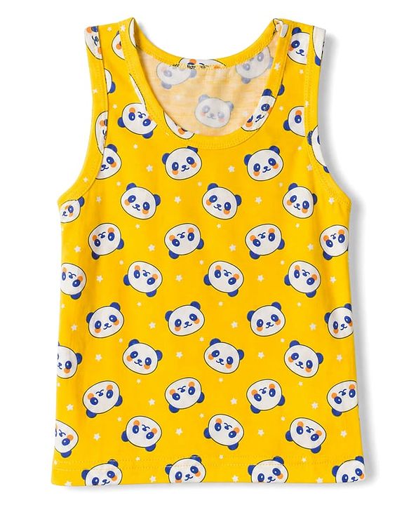 Babyhug 100% Cotton Single Jersey Knit Sleeveless Striped Sando With Panda & Star Print Pack of 3 - Blue, Yellow, Green