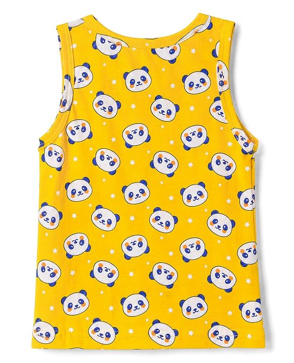 Babyhug 100% Cotton Single Jersey Knit Sleeveless Striped Sando With Panda & Star Print Pack of 3 - Blue, Yellow, Green