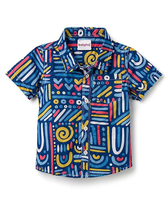 Babyhug Cotton Woven Half Sleeves Printed Shirt & Denim Shorts - Multicolor