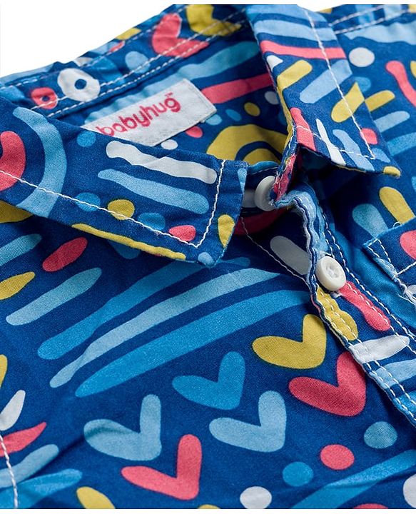 Babyhug Cotton Woven Half Sleeves Printed Shirt & Denim Shorts - Multicolor