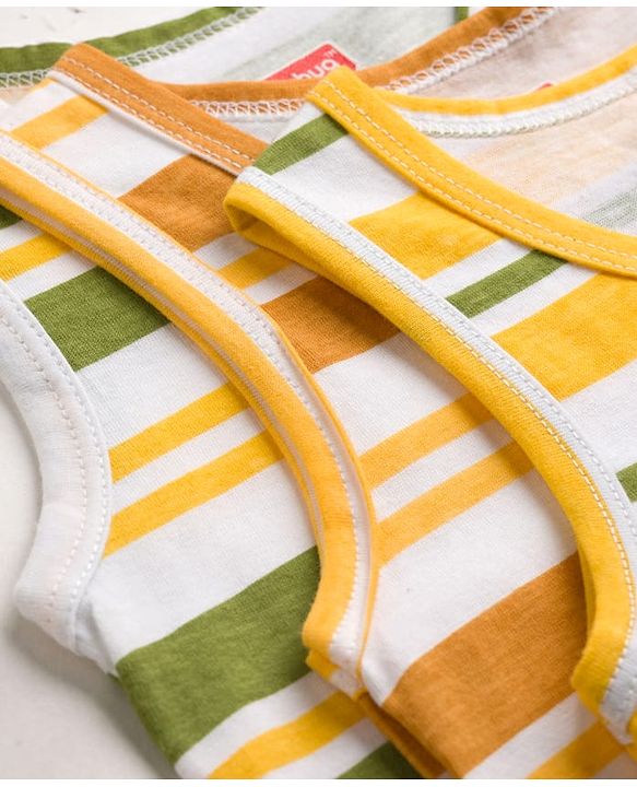 Babyhug 100% Cotton Knit Sleeveless Striped Sando Vests Pack Of 3 - Multicolor