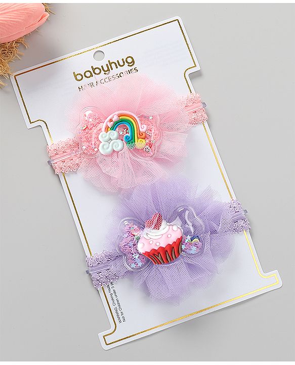 Babyhug Rainbow & Cupcake Applique Headbands Free Size Set of 2 - Multicolor