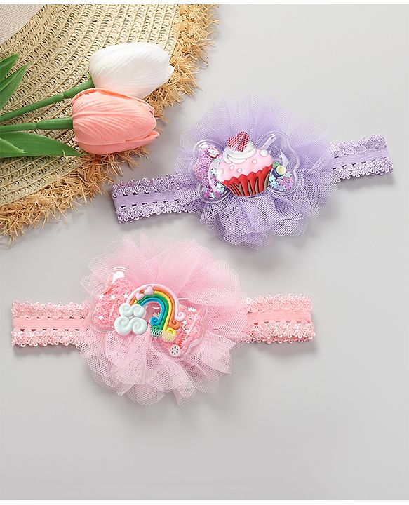 Babyhug Rainbow & Cupcake Applique Headbands Free Size Set of 2 - Multicolor