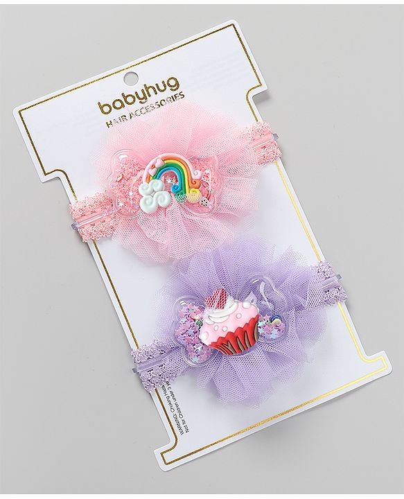 Babyhug Rainbow & Cupcake Applique Headbands Free Size Set of 2 - Multicolor