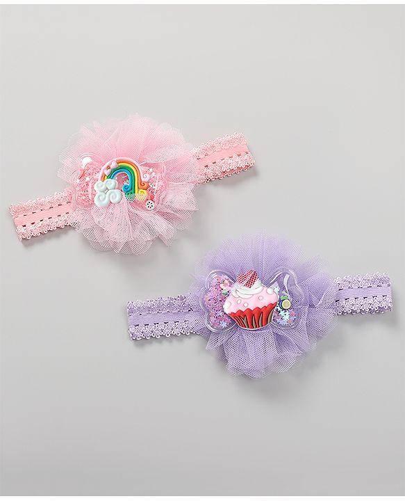 Babyhug Rainbow & Cupcake Applique Headbands Free Size Set of 2 - Multicolor