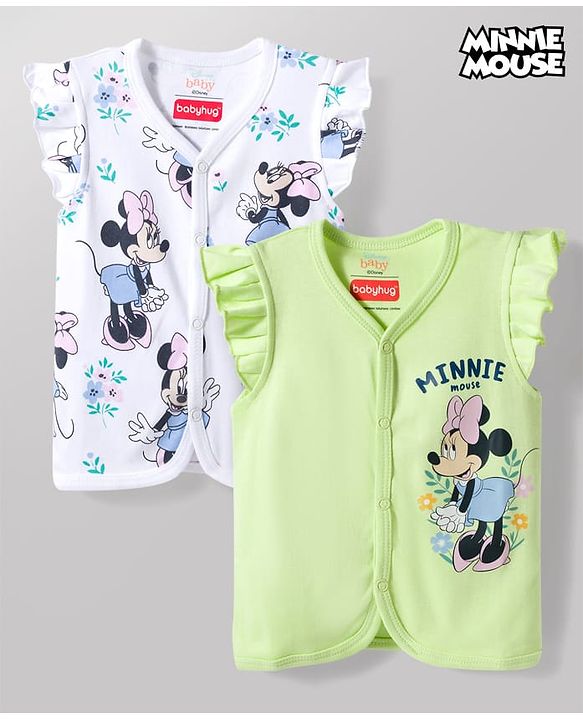 Babyhug Disney Interlock Knit Half Sleeves Frill Jhablas With Minnie Mouse Graphic Print Pack of 2 - Multicolor