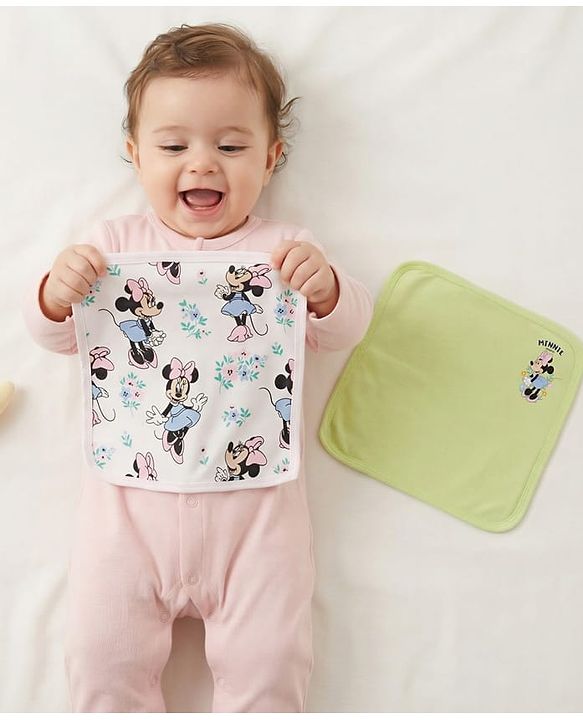 Babyhug DIsney Interlock Knit Hand & Face Towels With Minnie Mouse Graphic Pack of 2 L 27 x B 24 cm - Multicolor