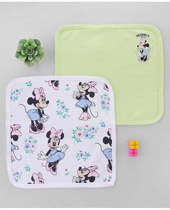Babyhug DIsney Interlock Knit Hand & Face Towels With Minnie Mouse Graphic Pack of 2 L 27 x B 24 cm - Multicolor