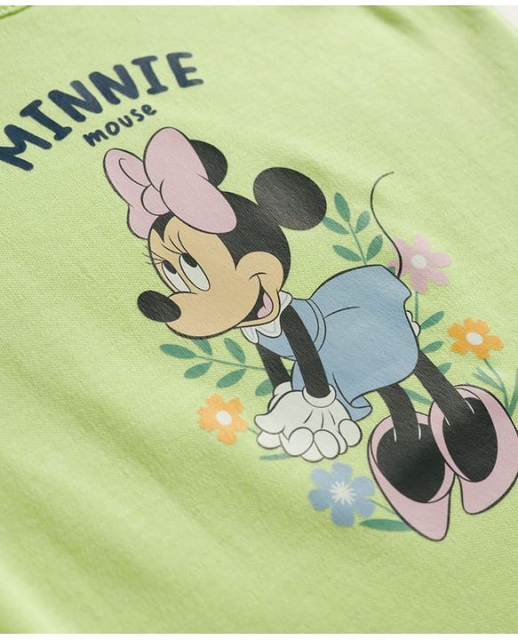 Babyhug Disney Interlock Knit Frill Sleeves Onesies with Minnie Mouse Graphic Pack of 2 - White & Green
