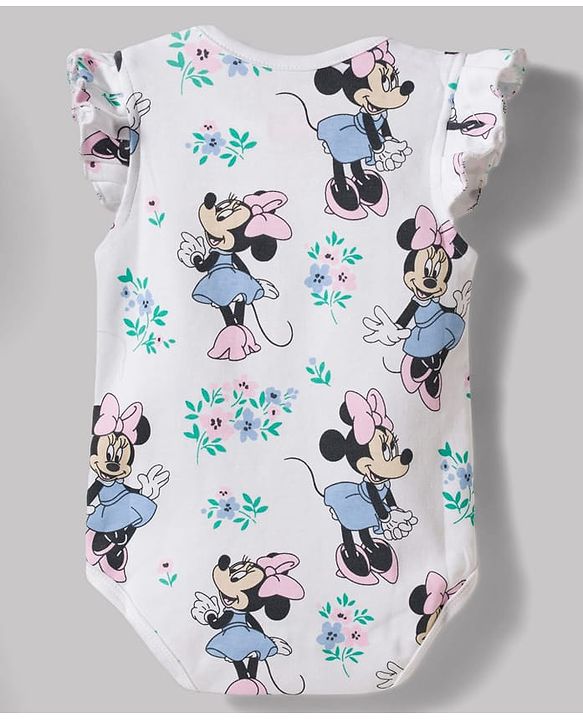 Babyhug Disney Interlock Knit Frill Sleeves Onesies with Minnie Mouse Graphic Pack of 2 - White & Green