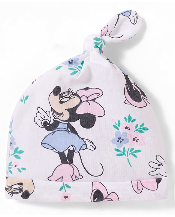 Babyhug Disney Interlock Knit  Pony Caps With Minnie Mouse Print Pack of 2 Multicolor - Diameter 16 cm