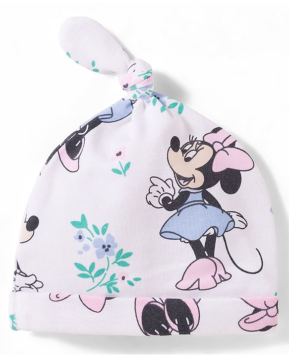 Babyhug Disney Interlock Knit  Pony Caps With Minnie Mouse Print Pack of 2 Multicolor - Diameter 16 cm