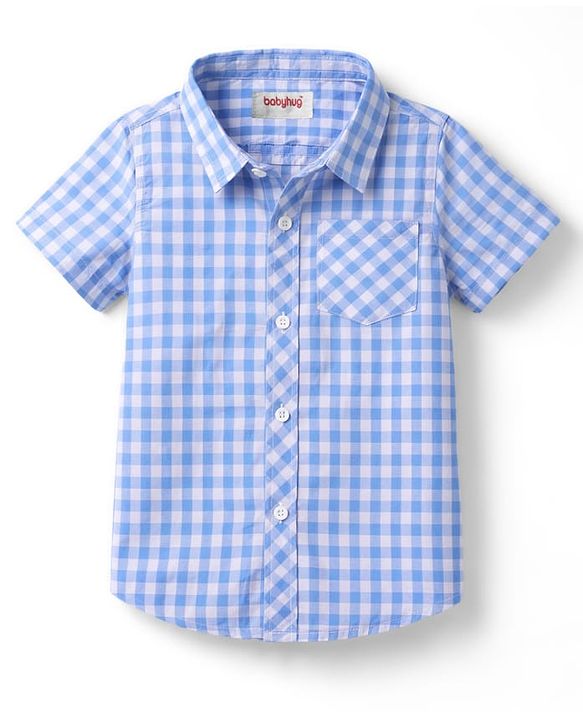 Babyhug Cotton Woven Half Sleeves Checks Shirt & Denim Shorts Set - Blue