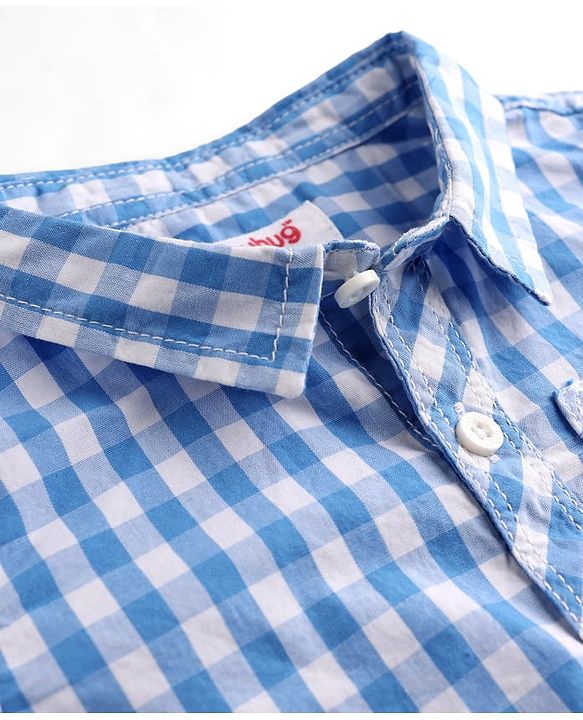 Babyhug Cotton Woven Half Sleeves Checks Shirt & Denim Shorts Set - Blue