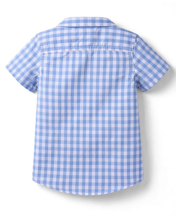 Babyhug Cotton Woven Half Sleeves Checks Shirt & Denim Shorts Set - Blue