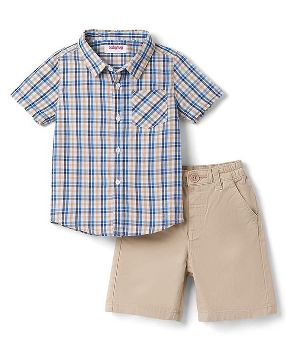 Babyhug Cotton Woven Half Sleeves Checks Shirt & Shorts Set - Multicolor