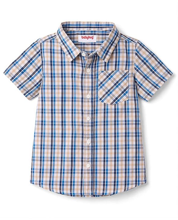 Babyhug Cotton Woven Half Sleeves Checks Shirt & Shorts Set - Multicolor