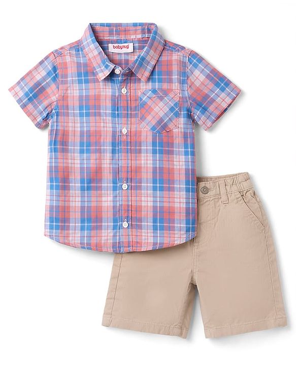 Babyhug Cotton Woven Half Sleeves Checks Shirt & Shorts Set - Multicolor