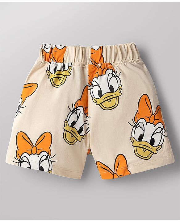 Babyhug Disney Single Jersey Knit Half Sleeves T-Shirt & Shorts Set With Daisy Duck Graphics - Multicolor