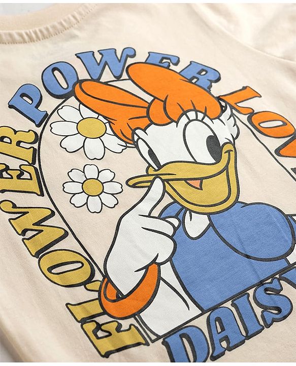 Babyhug Disney Single Jersey Knit Half Sleeves T-Shirt & Shorts Set With Daisy Duck Graphics - Multicolor