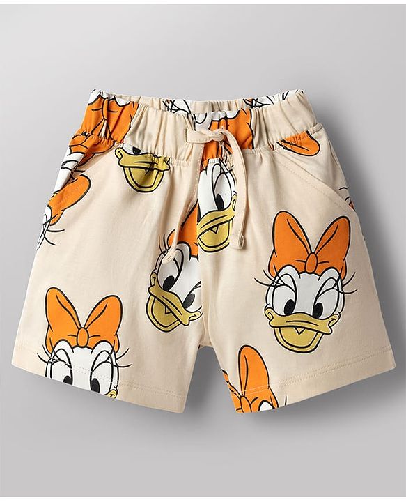 Babyhug Disney Single Jersey Knit Half Sleeves T-Shirt & Shorts Set With Daisy Duck Graphics - Multicolor