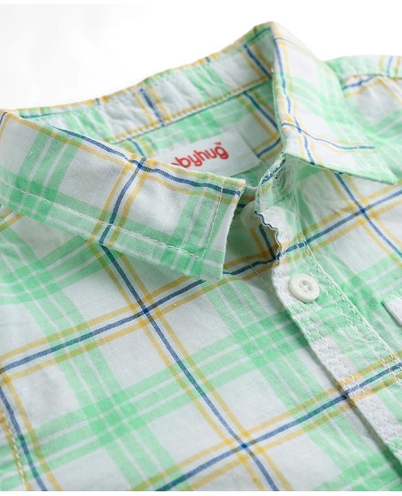 Babyhug Cotton Woven Half Sleeves Checks Shirt & Denim Shorts Set - Multicolor