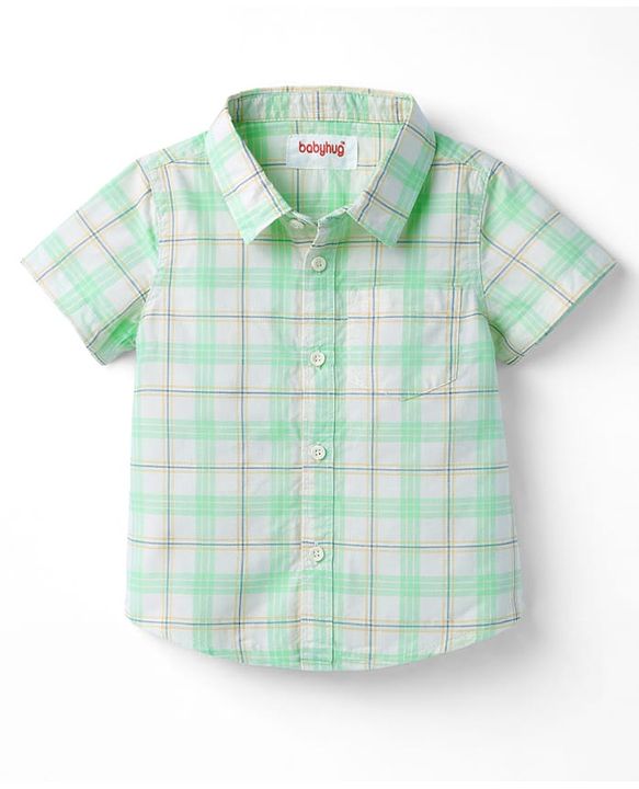 Babyhug Cotton Woven Half Sleeves Checks Shirt & Denim Shorts Set - Multicolor