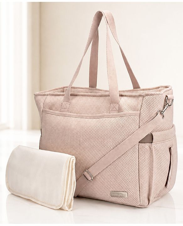 Babyhug EliteCare Premium 2 in 1 Diaper Bag with Diaper Changing Mat - Beige| Insulated Bottle Pocket| Spacious Storage Compartments| Quick-Access Front & Side Pockets| Convertible Handbag & Sling Bag