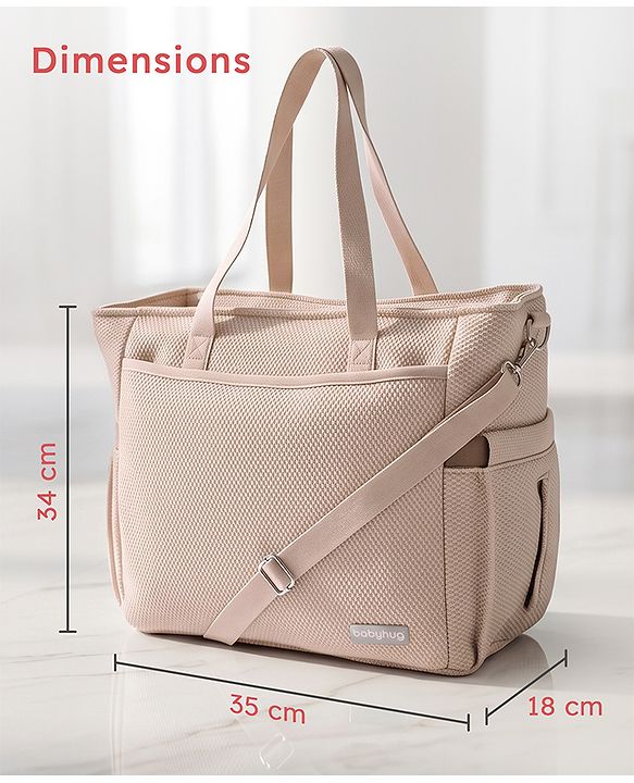 Babyhug EliteCare Premium 2 in 1 Diaper Bag with Diaper Changing Mat - Beige| Insulated Bottle Pocket| Spacious Storage Compartments| Quick-Access Front & Side Pockets| Convertible Handbag & Sling Bag