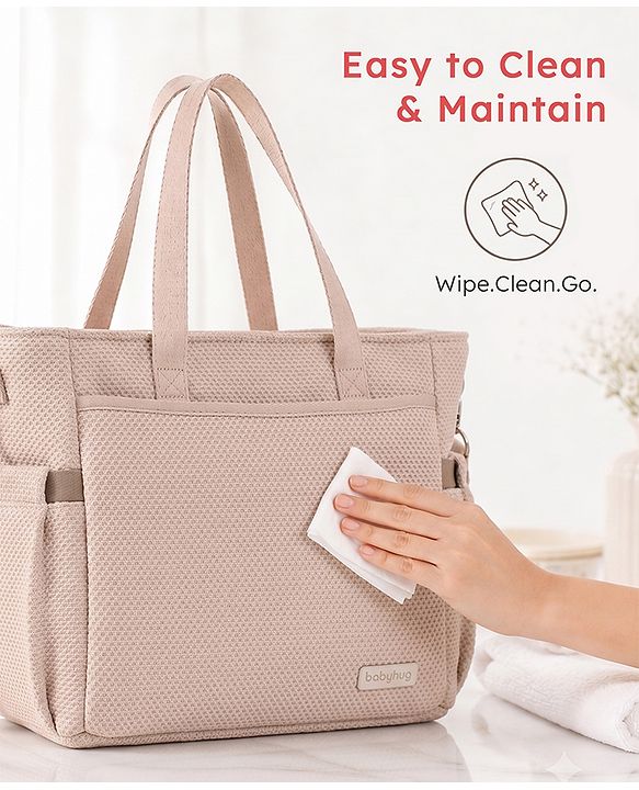 Babyhug EliteCare Premium 2 in 1 Diaper Bag with Diaper Changing Mat - Beige| Insulated Bottle Pocket| Spacious Storage Compartments| Quick-Access Front & Side Pockets| Convertible Handbag & Sling Bag