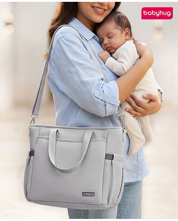 Babyhug EliteCare Premium 2 in 1 Diaper Bag with Diaper Changing Mat - Beige| Insulated Bottle Pocket| Spacious Storage Compartments| Quick-Access Front & Side Pockets| Convertible Handbag & Sling Bag