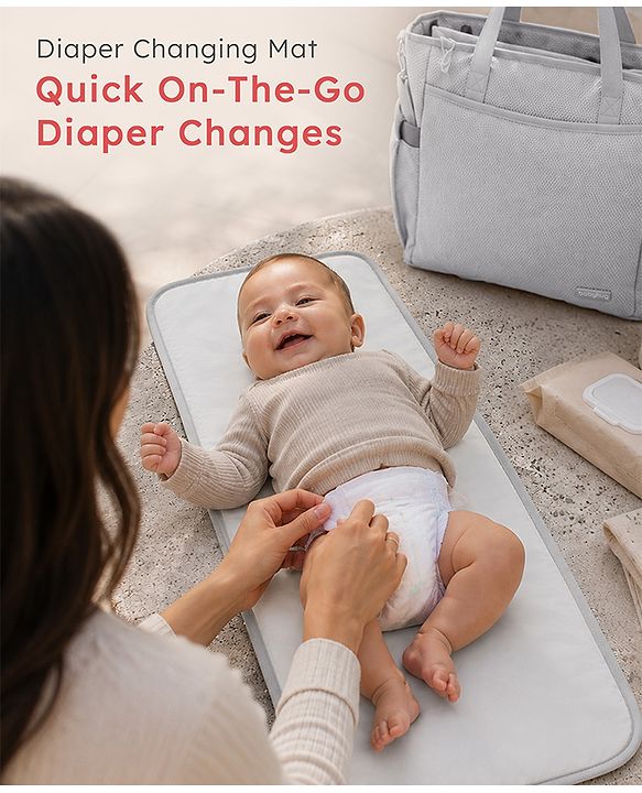 Babyhug EliteCare Premium 2 in 1 Diaper Bag with Diaper Changing Mat - Beige| Insulated Bottle Pocket| Spacious Storage Compartments| Quick-Access Front & Side Pockets| Convertible Handbag & Sling Bag
