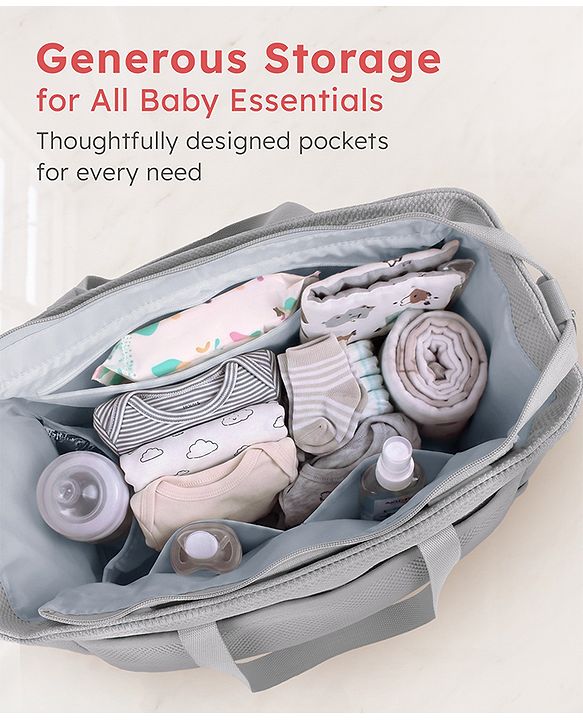 Babyhug EliteCare Premium 2 in 1 Diaper Bag with Diaper Changing Mat - Beige| Insulated Bottle Pocket| Spacious Storage Compartments| Quick-Access Front & Side Pockets| Convertible Handbag & Sling Bag