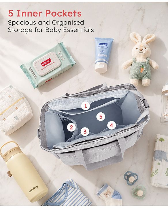 Babyhug EliteCare Premium 2 in 1 Diaper Bag with Diaper Changing Mat - Beige| Insulated Bottle Pocket| Spacious Storage Compartments| Quick-Access Front & Side Pockets| Convertible Handbag & Sling Bag