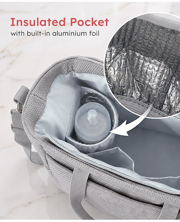 Babyhug EliteCare Premium 2 in 1 Diaper Bag with Diaper Changing Mat - Beige| Insulated Bottle Pocket| Spacious Storage Compartments| Quick-Access Front & Side Pockets| Convertible Handbag & Sling Bag